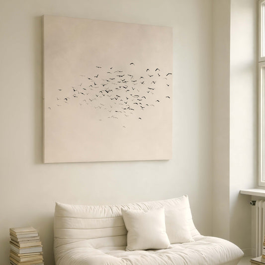 Les Oiseaux Square Framed Canvas - Neutral / Square - AureousHome
