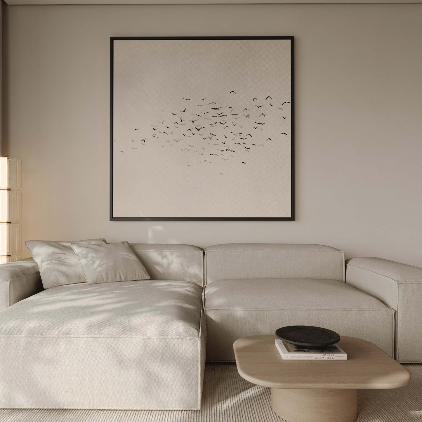 Les Oiseaux Square Framed Canvas - Neutral / Square - AureousHome