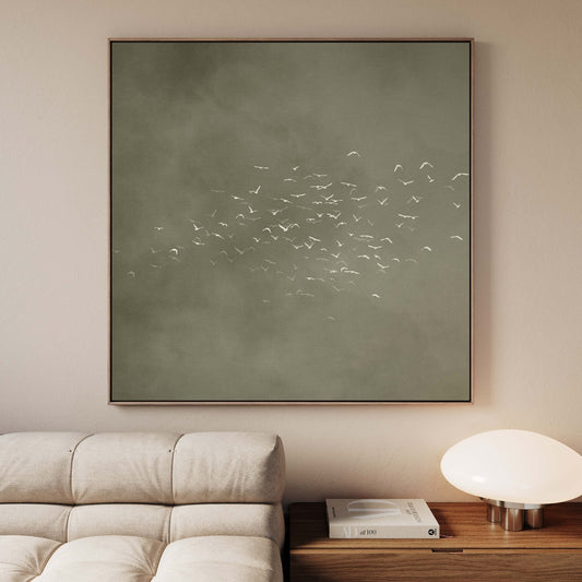 Les Oiseaux Square Framed Canvas - Olive / Square - AureousHome