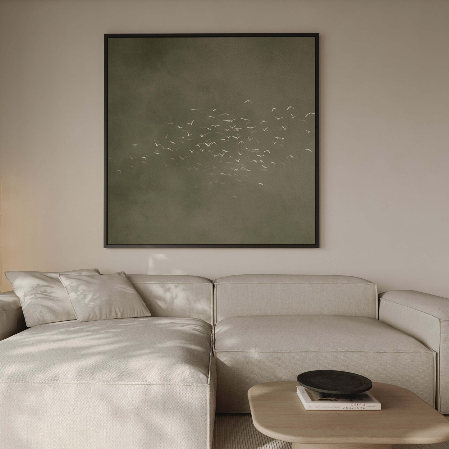 Les Oiseaux Square Framed Canvas - Olive / Square - AureousHome