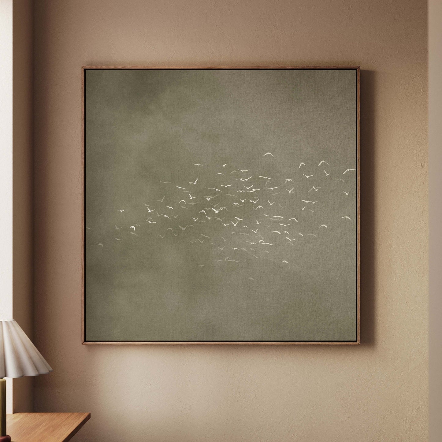 Les Oiseaux Square Framed Canvas - Olive / Square - AureousHome