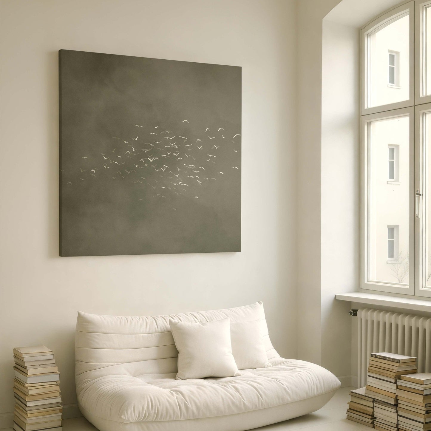 Les Oiseaux Square Framed Canvas - Olive / Square - AureousHome