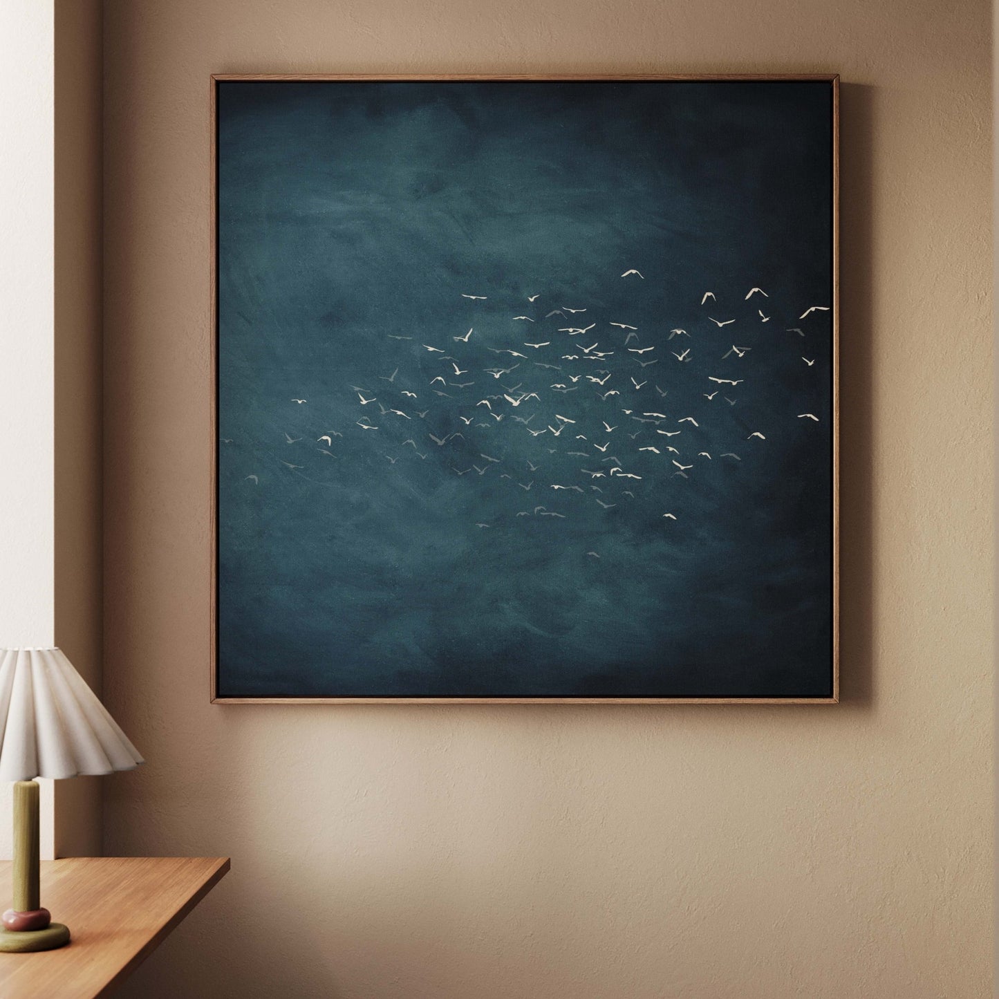 Les Oiseaux Square Framed Canvas - Vintage Blue / Square - AureousHome