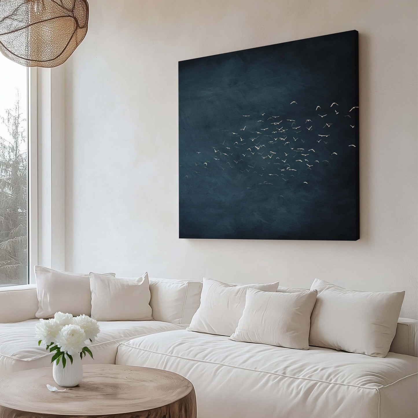 Les Oiseaux Square Framed Canvas - Vintage Blue / Square - AureousHome