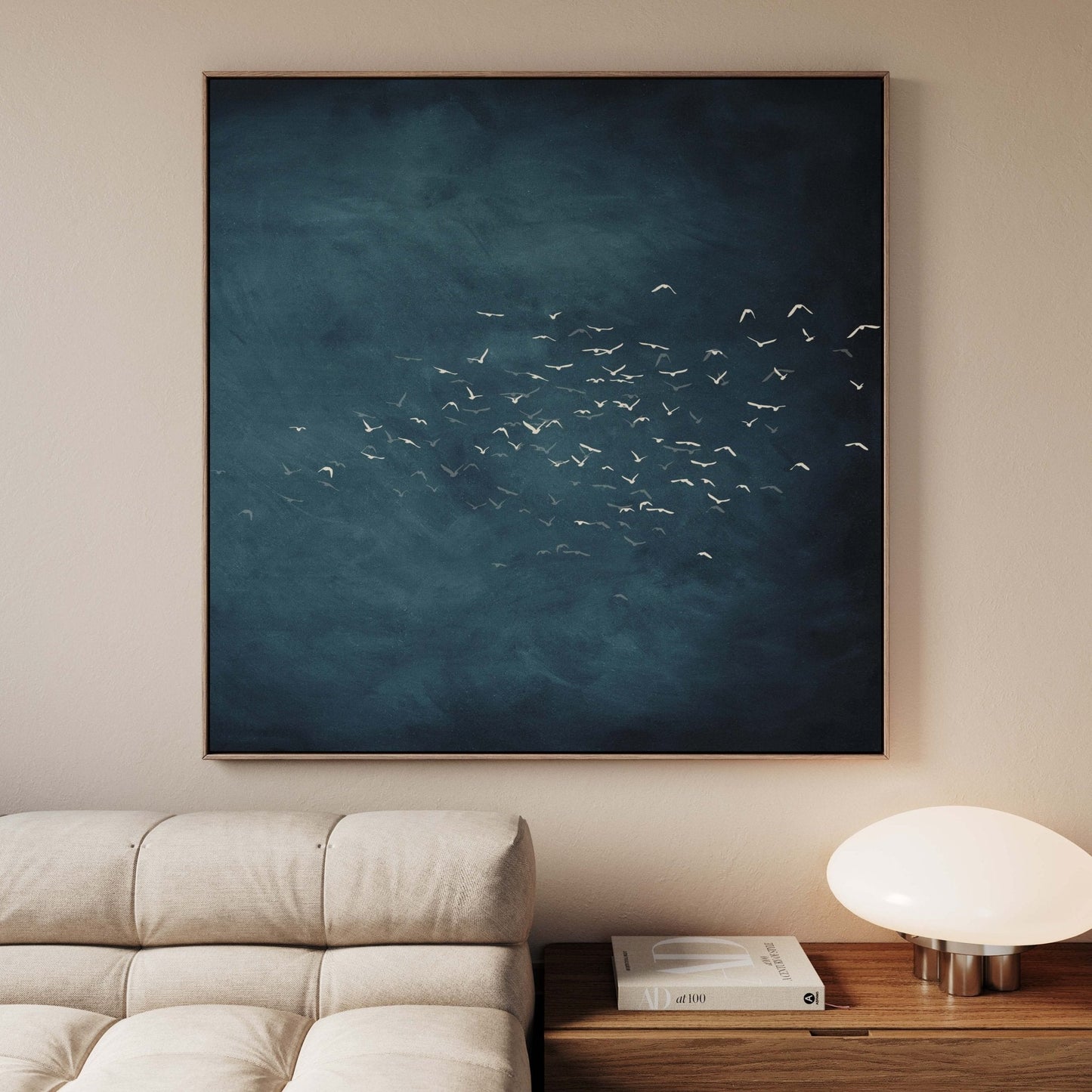 Les Oiseaux Square Framed Canvas - Vintage Blue / Square - AureousHome