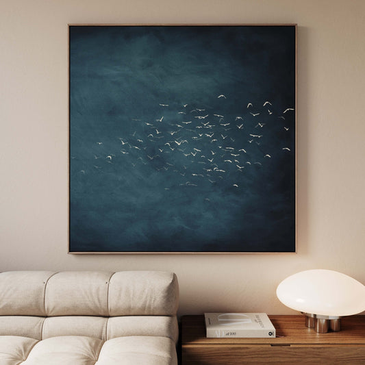 Les Oiseaux Square Framed Canvas - Vintage Blue / Square - AureousHome