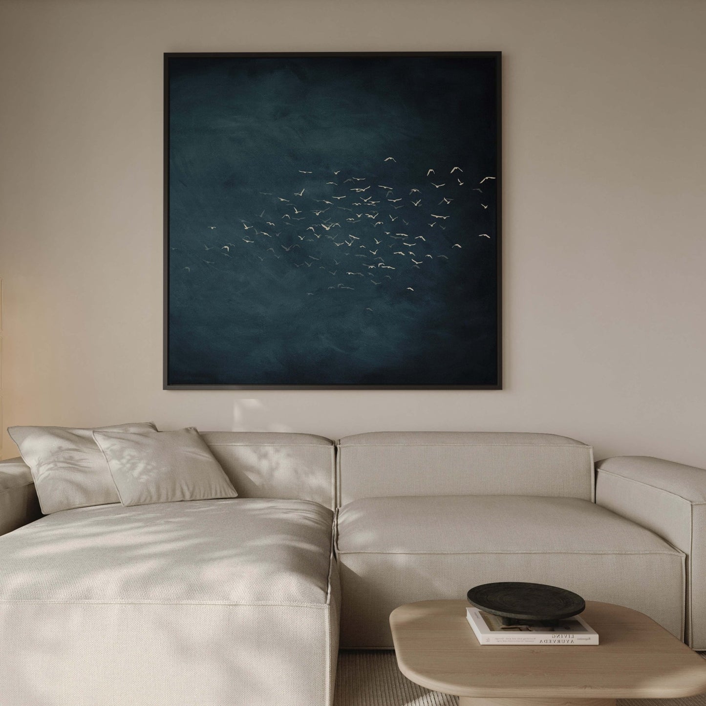 Les Oiseaux Square Framed Canvas - Vintage Blue / Square - AureousHome