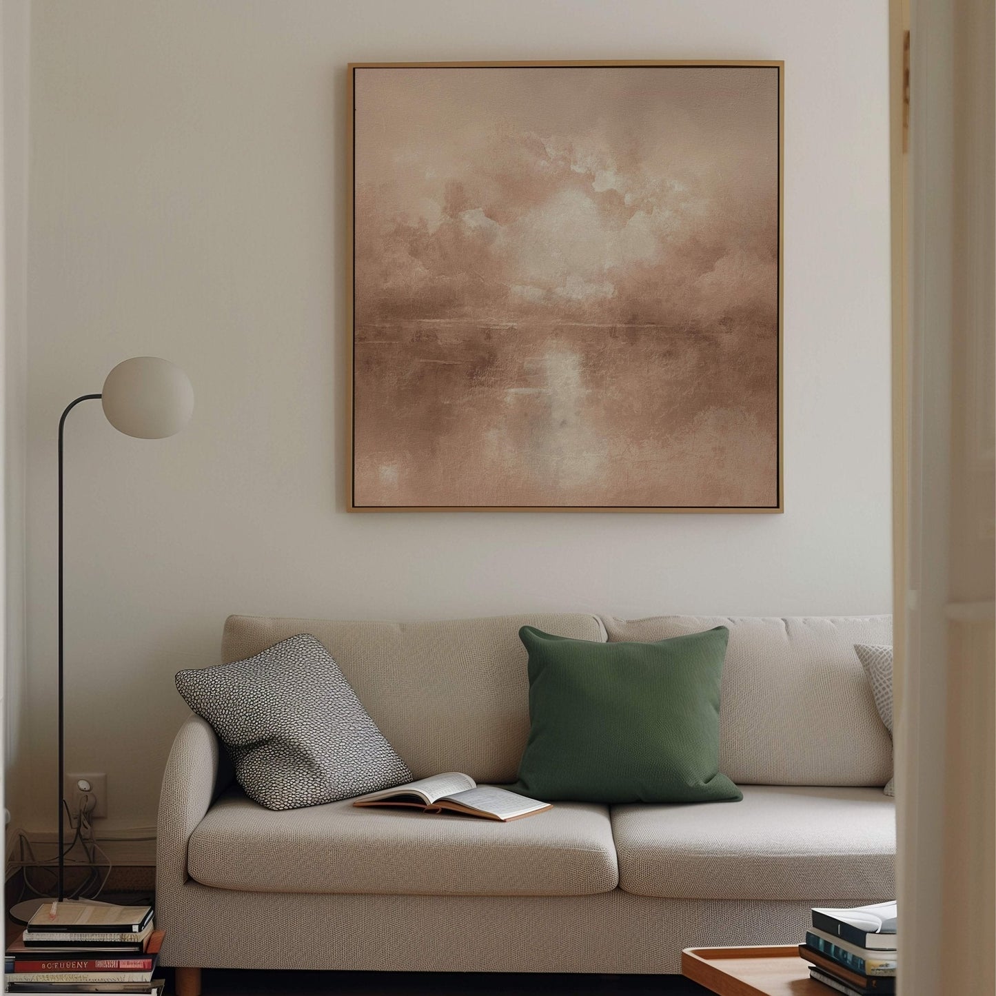 Mist Square Framed Canvas - Mocha - AureousHome