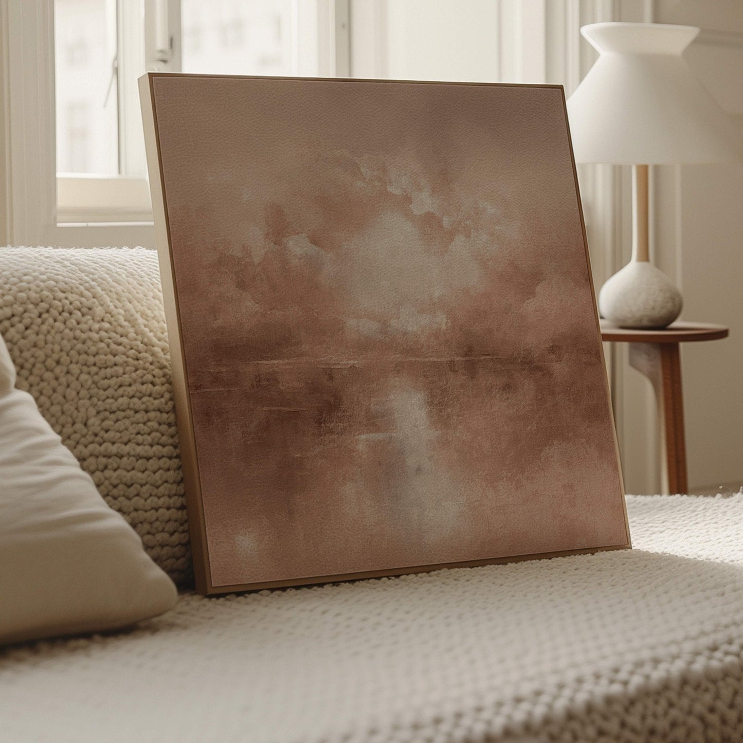 Mist Square Framed Canvas - Mocha - AureousHome