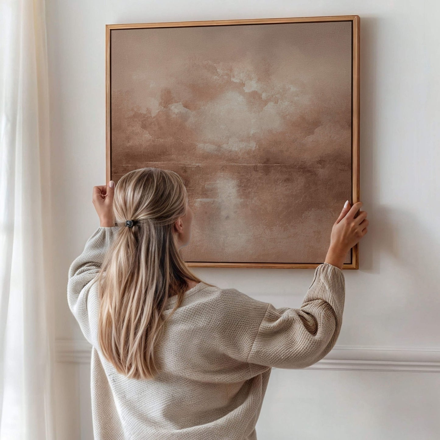 Mist Square Framed Canvas - Mocha - AureousHome