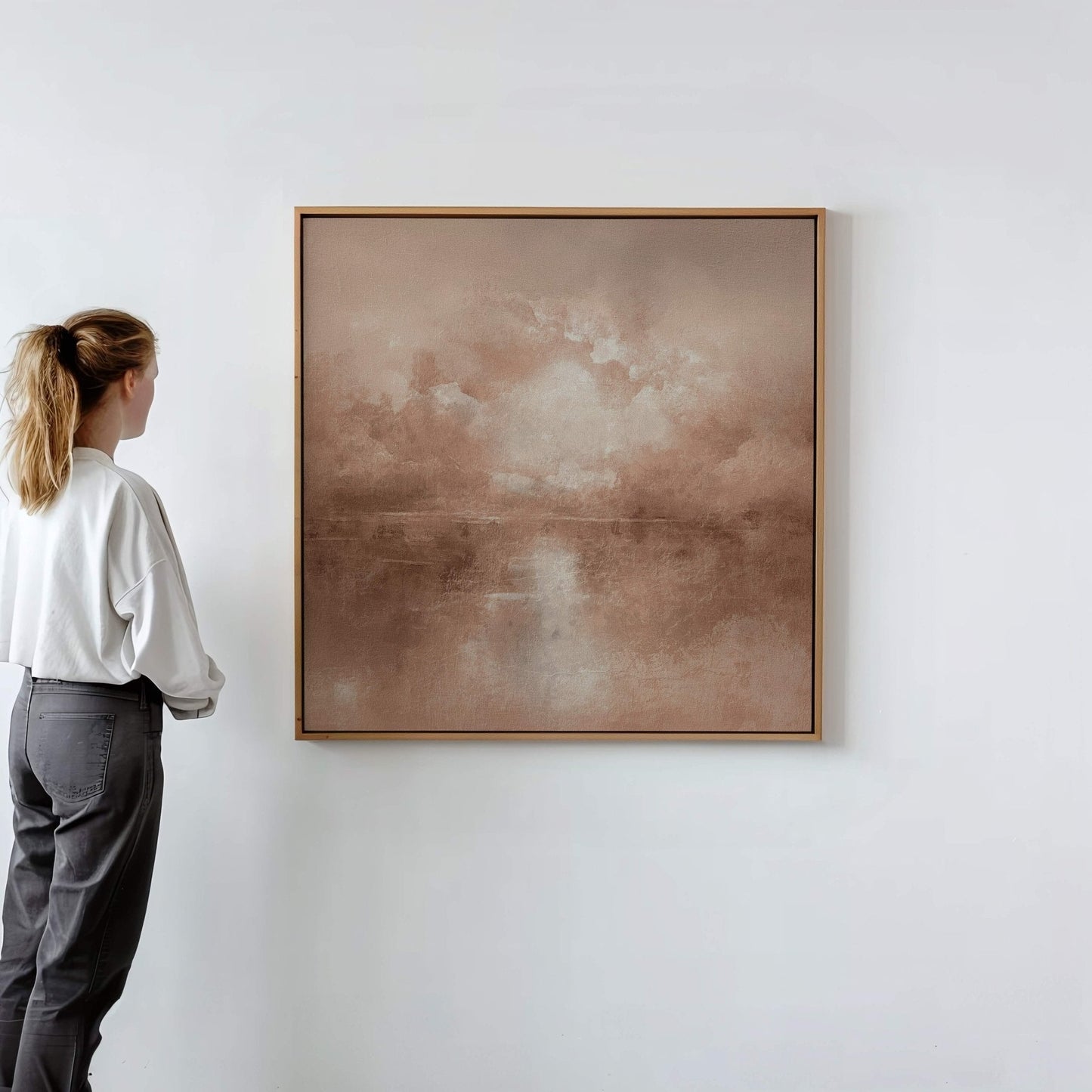 Mist Square Framed Canvas - Mocha - AureousHome