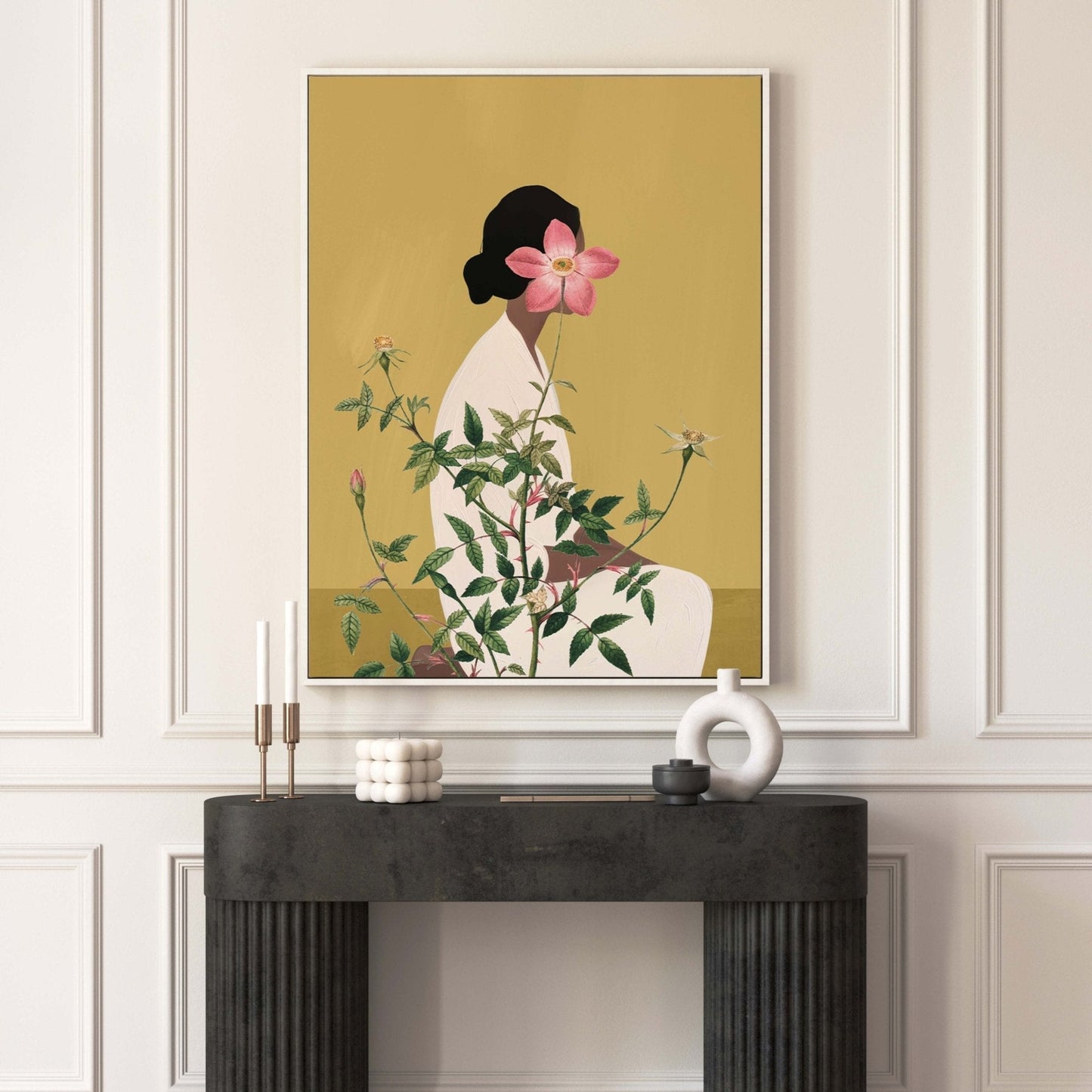 Miyu Framed Canvas - Chartreuse - AureousHome