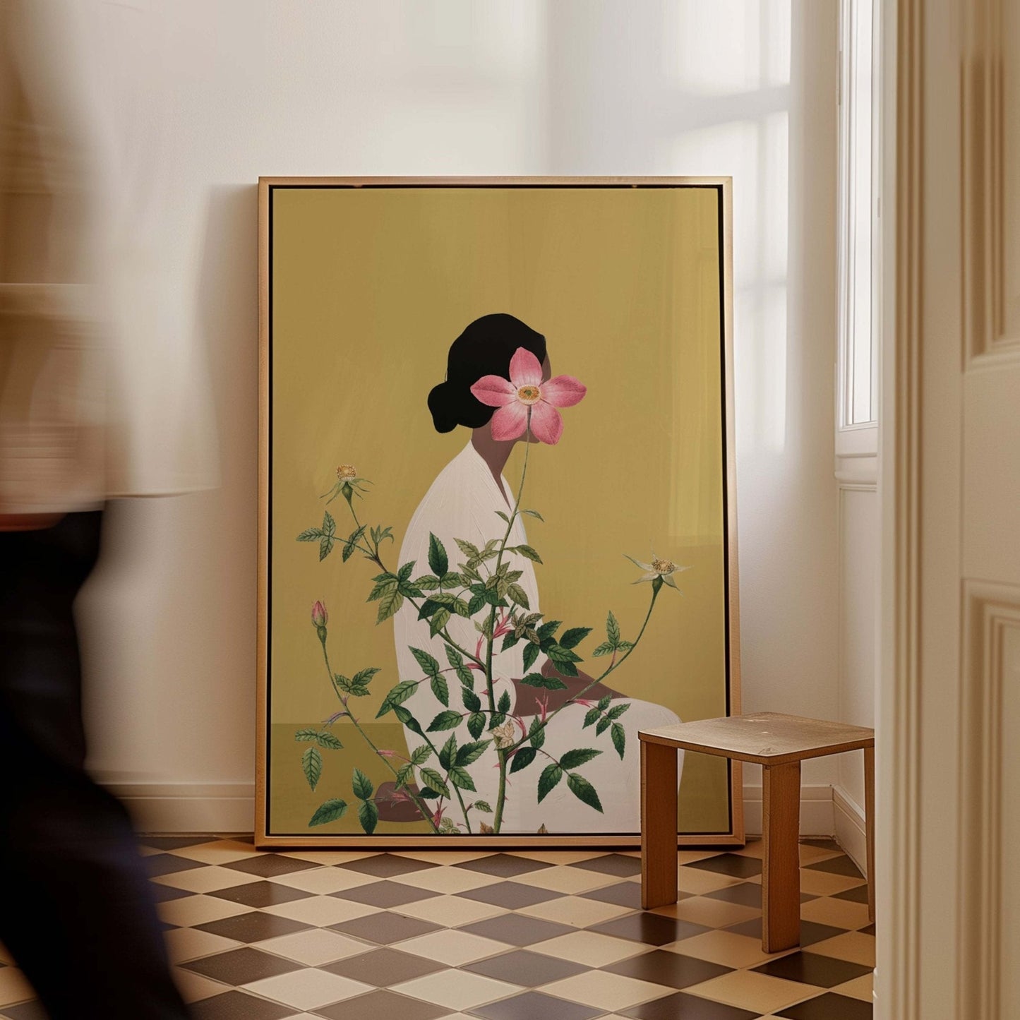 Miyu Framed Canvas - Chartreuse - AureousHome