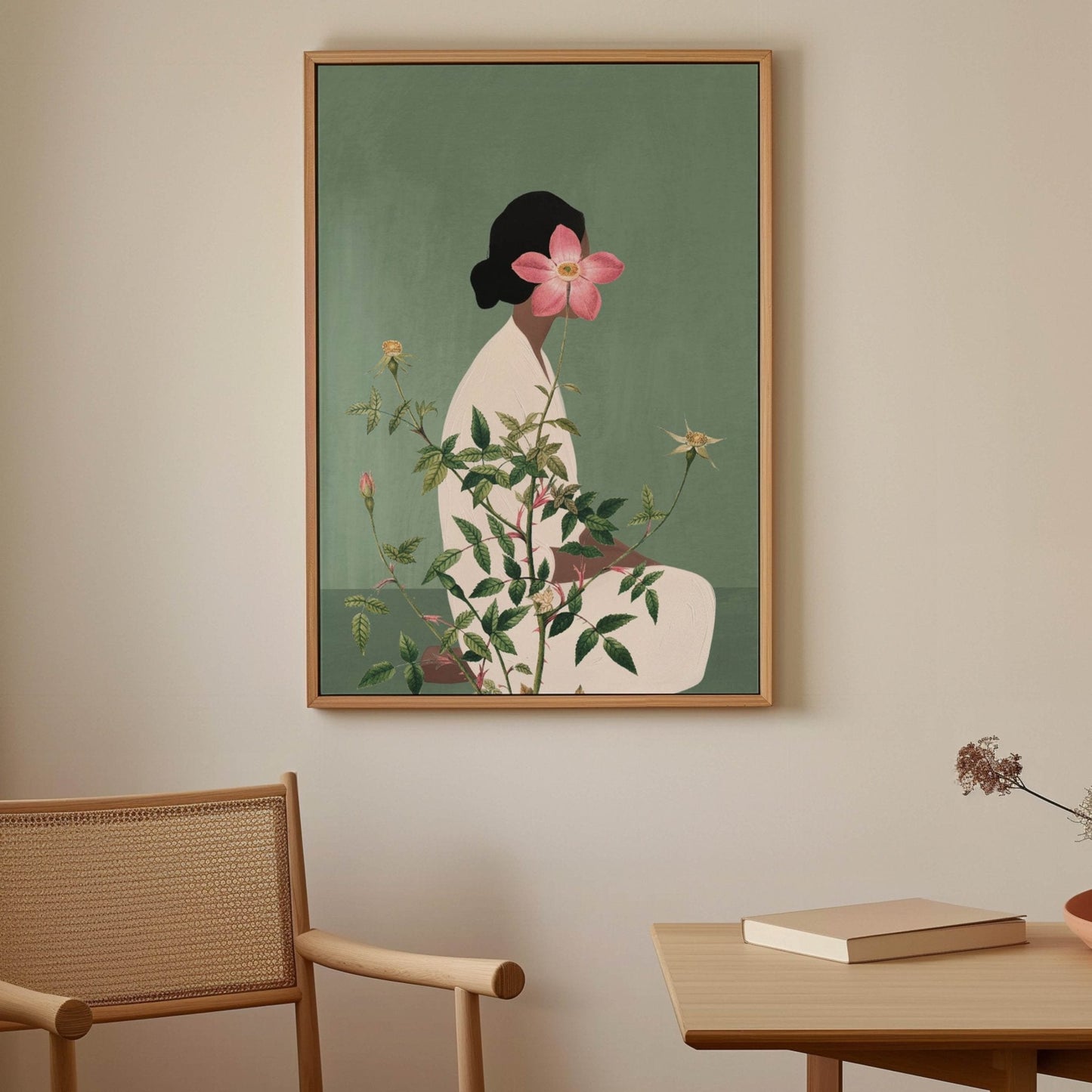 Miyu Framed Canvas - Sage - AureousHome