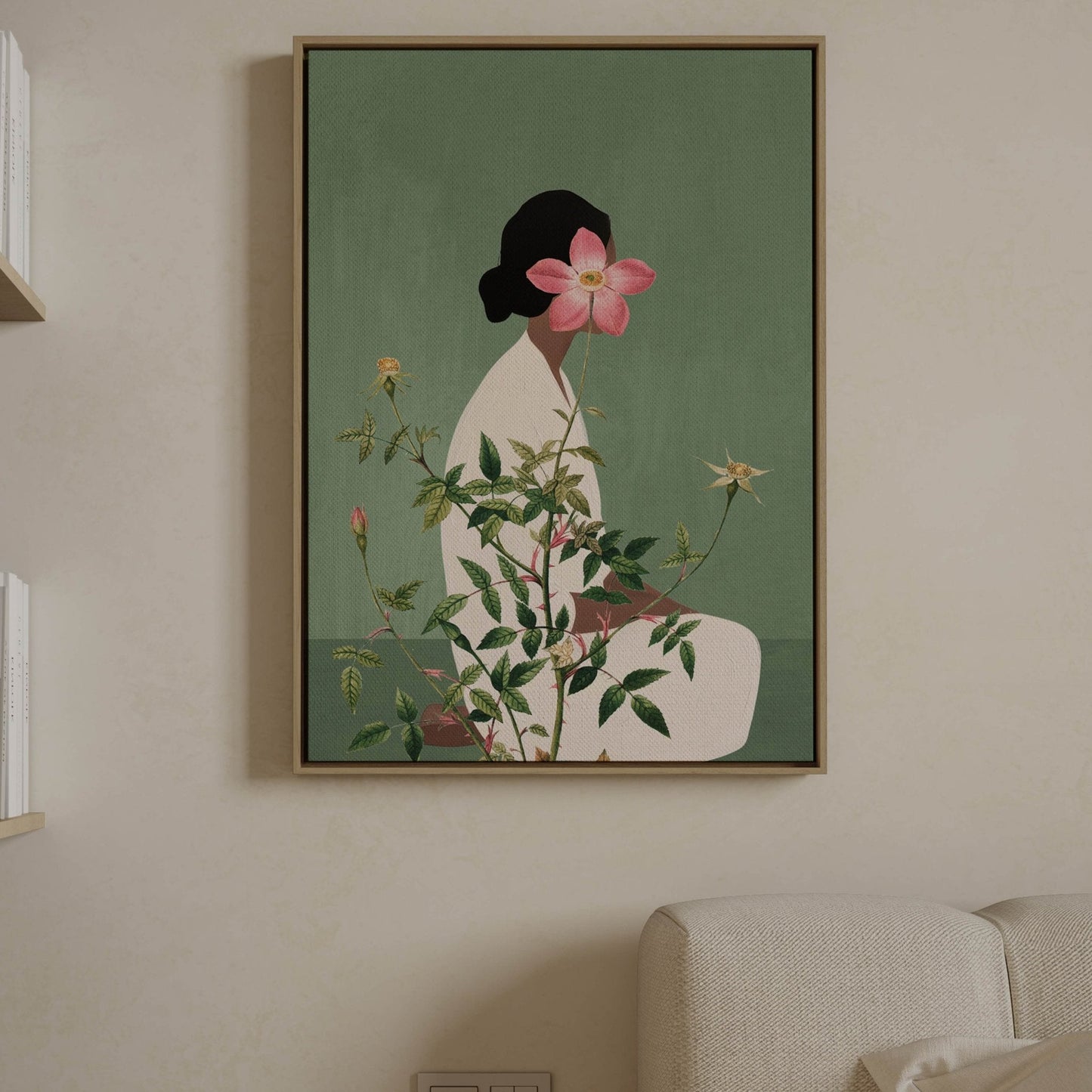 Miyu Framed Canvas - Sage - AureousHome
