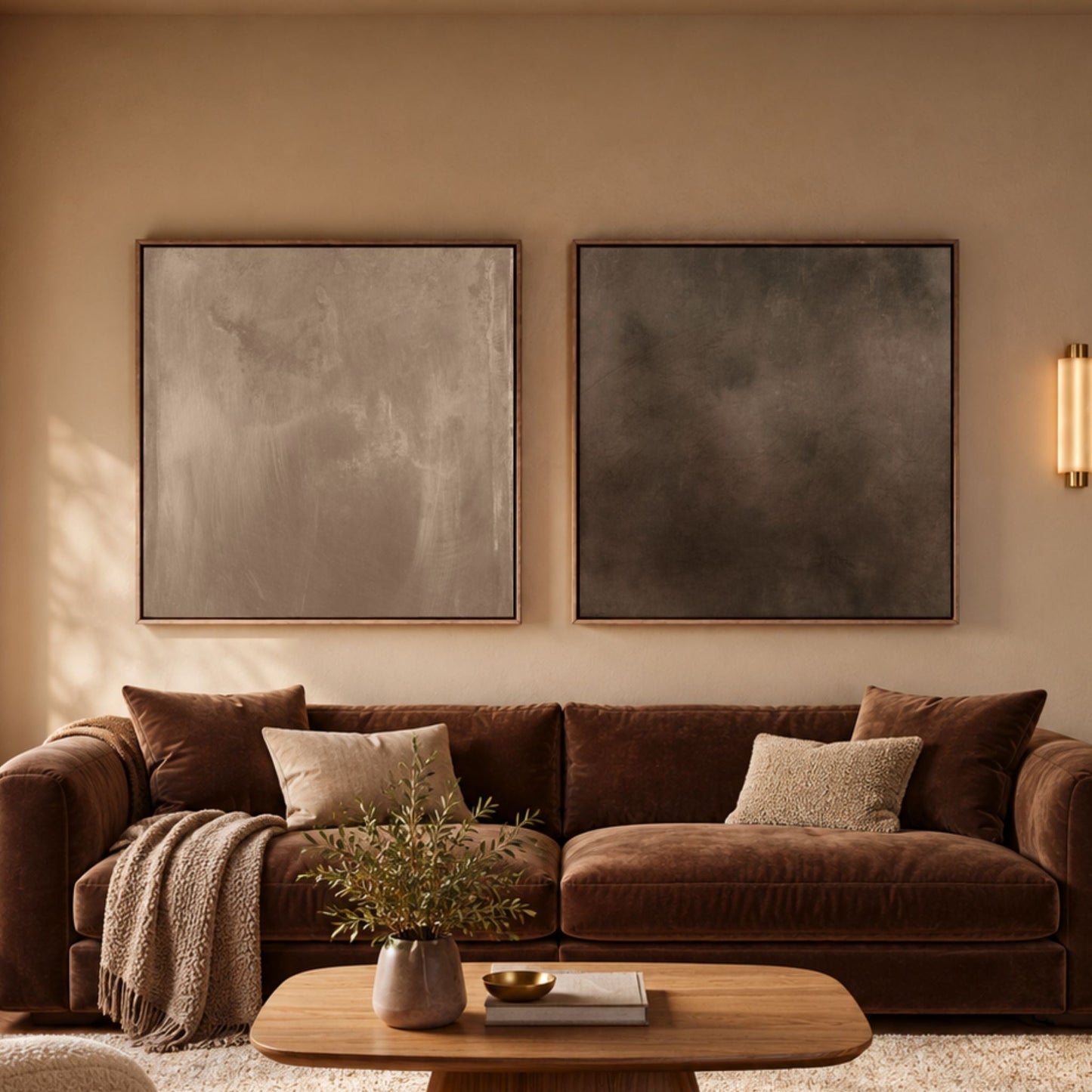 Mocha Latte Square Framed Canvas Duo - AureousHome