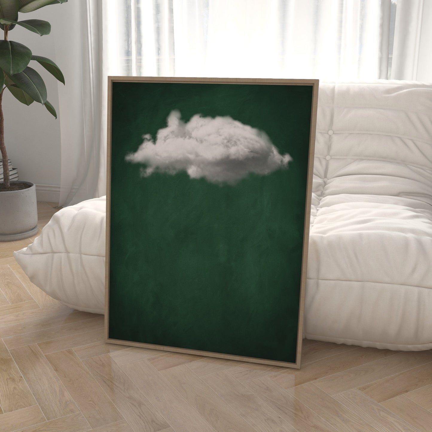Nuage Cloud Framed Canvas - Emerald Green - AureousHome