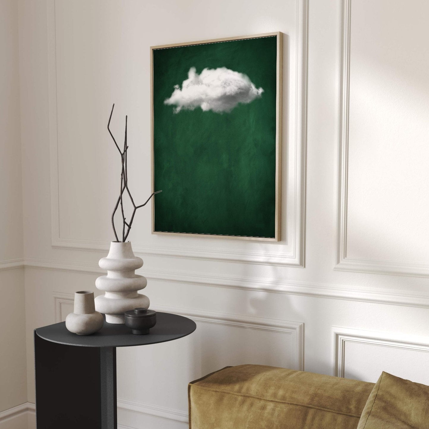 Nuage Cloud Framed Canvas - Emerald Green - AureousHome