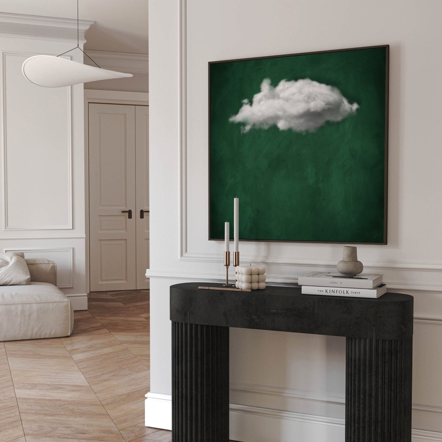 Nuage Square Framed Canvas Art - Emerald - AureousHome