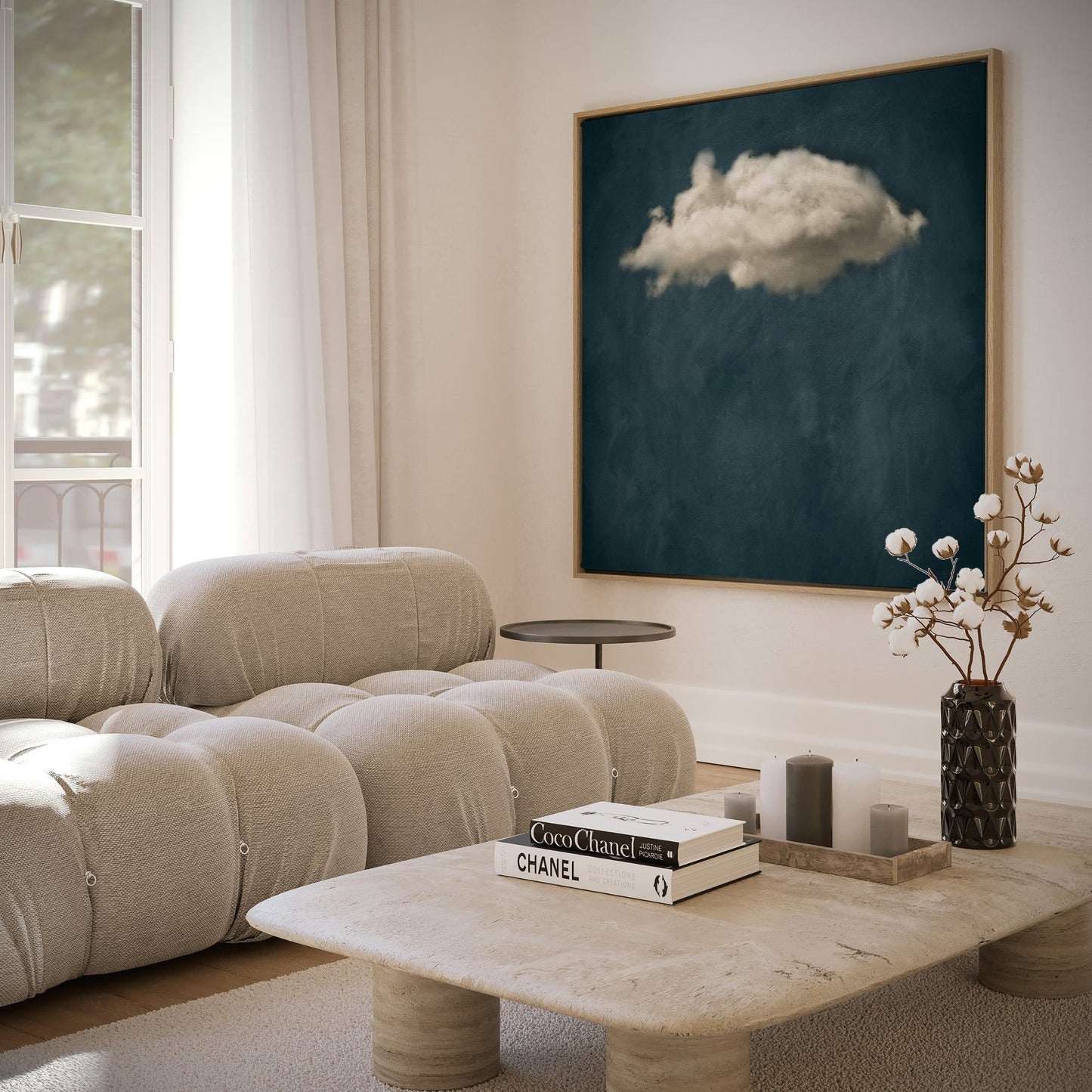 Nuage Square Framed Canvas Art - Vintage Blue - AureousHome