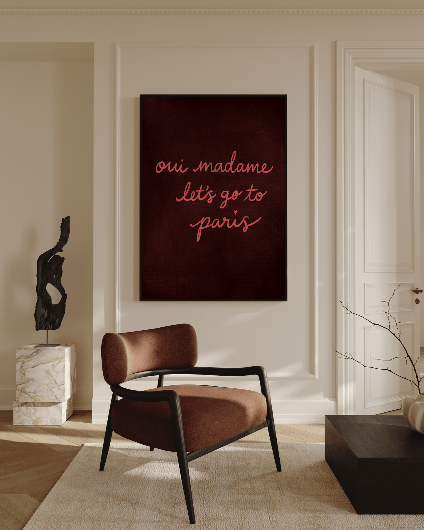 Oui Madame Framed Canvas - Pink / Merlot - AureousHome