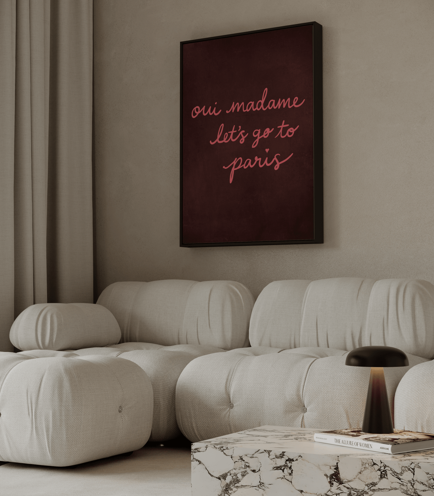 Oui Madame Framed Canvas - Pink / Merlot - AureousHome