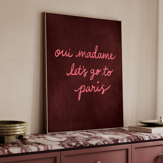 Oui Madame Framed Canvas - Pink / Merlot - AureousHome