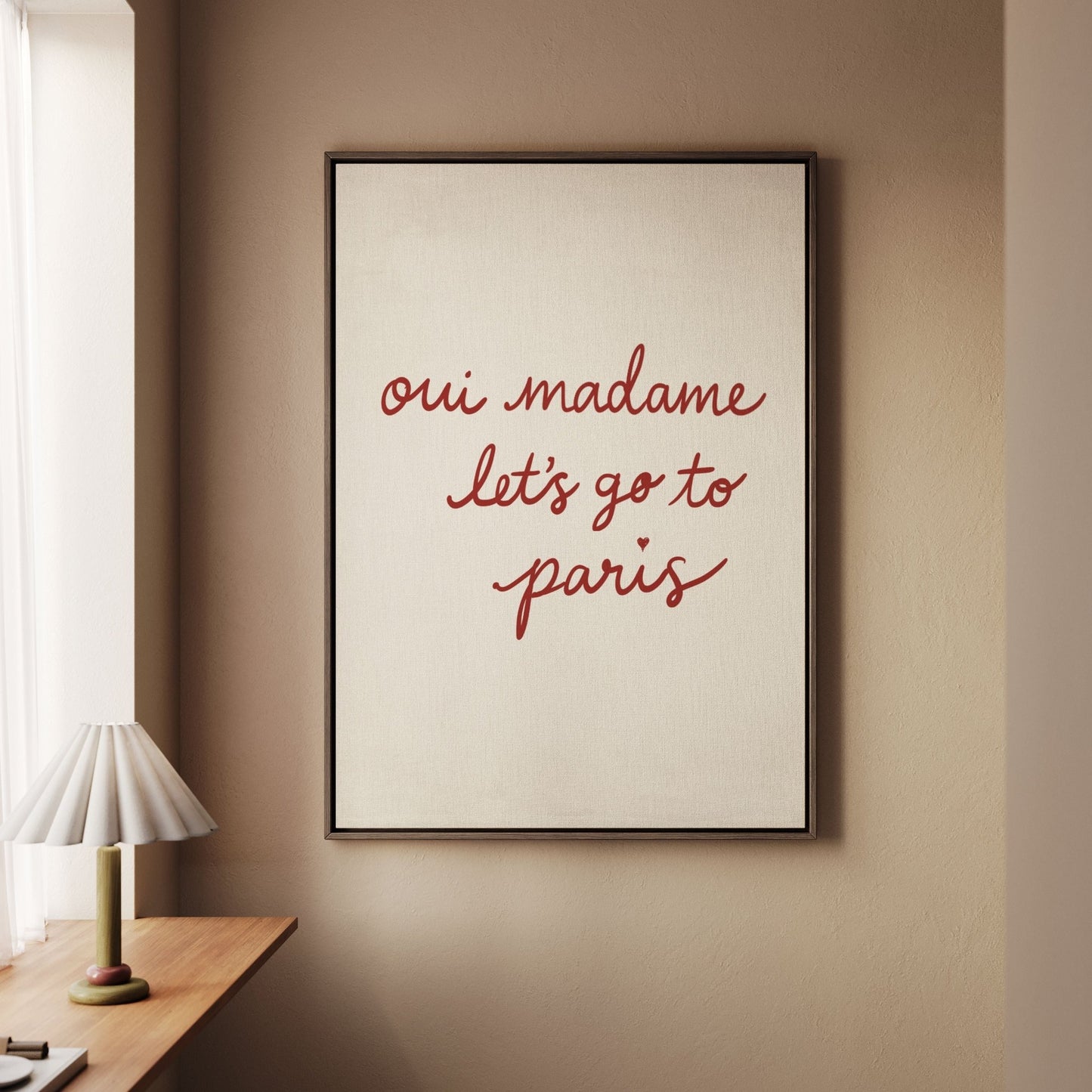 Oui Madamme Framed Canvas - Red / Beige - AureousHome