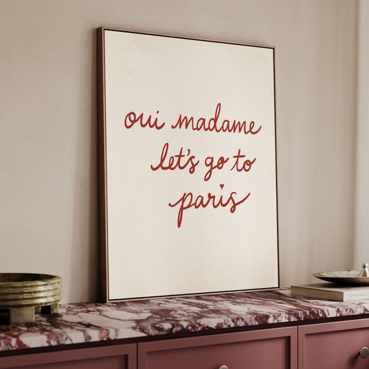 Oui Madamme Framed Canvas - Red / Beige - AureousHome