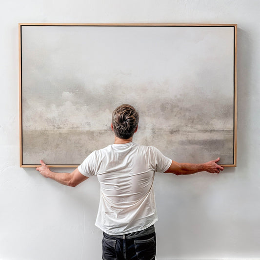 Extra large neutral landscape framed canvas wall art by Aureous