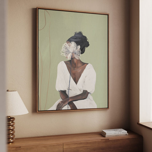 Rosa Framed Canvas - Sage - AureousHome