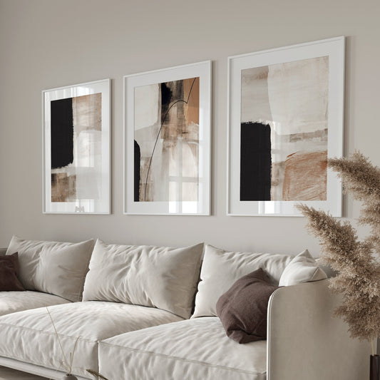 Muted Tans Abstract Wall Art Prints - Set Of 3