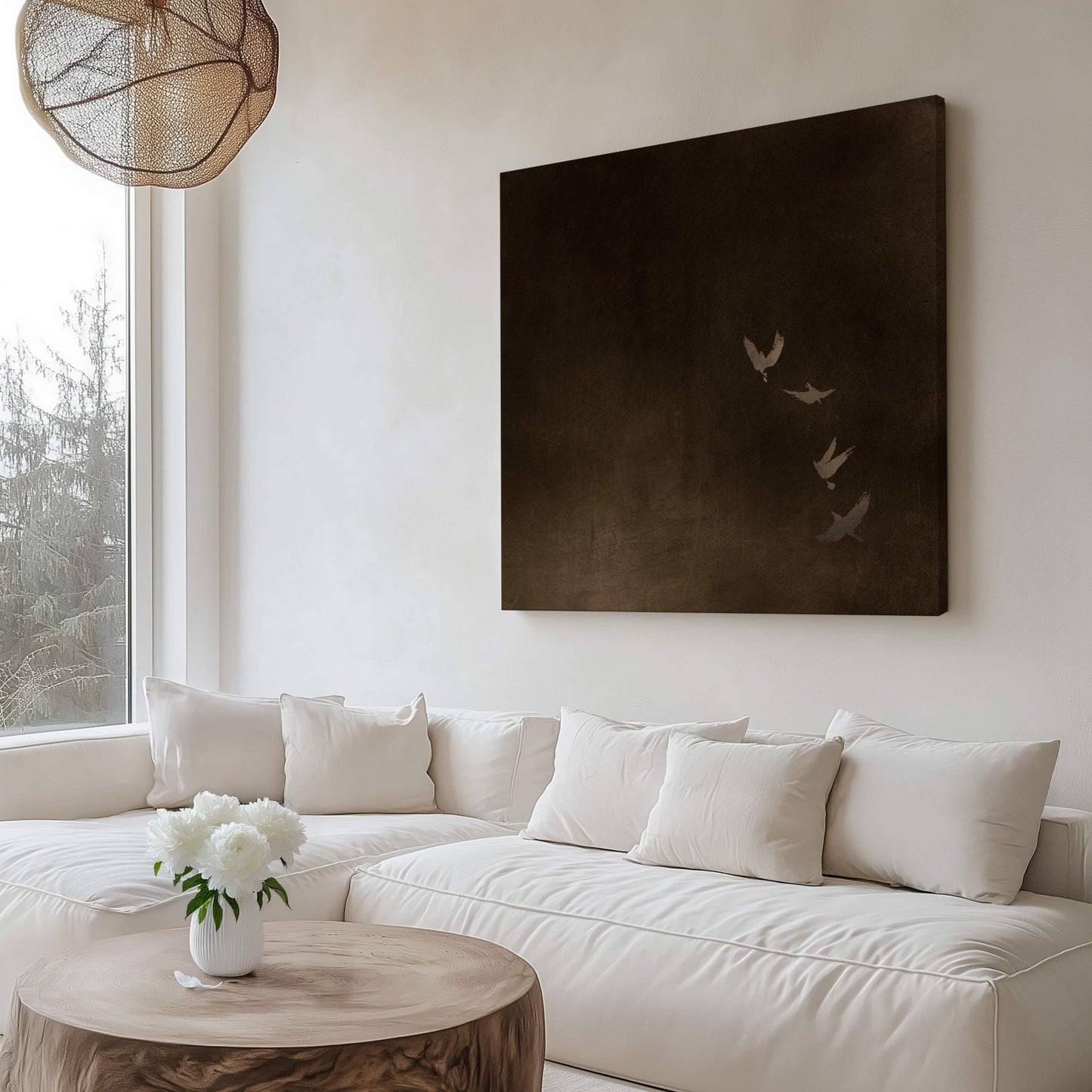 Sky Dance Framed Canvas - Sepia Brown - AureousHome