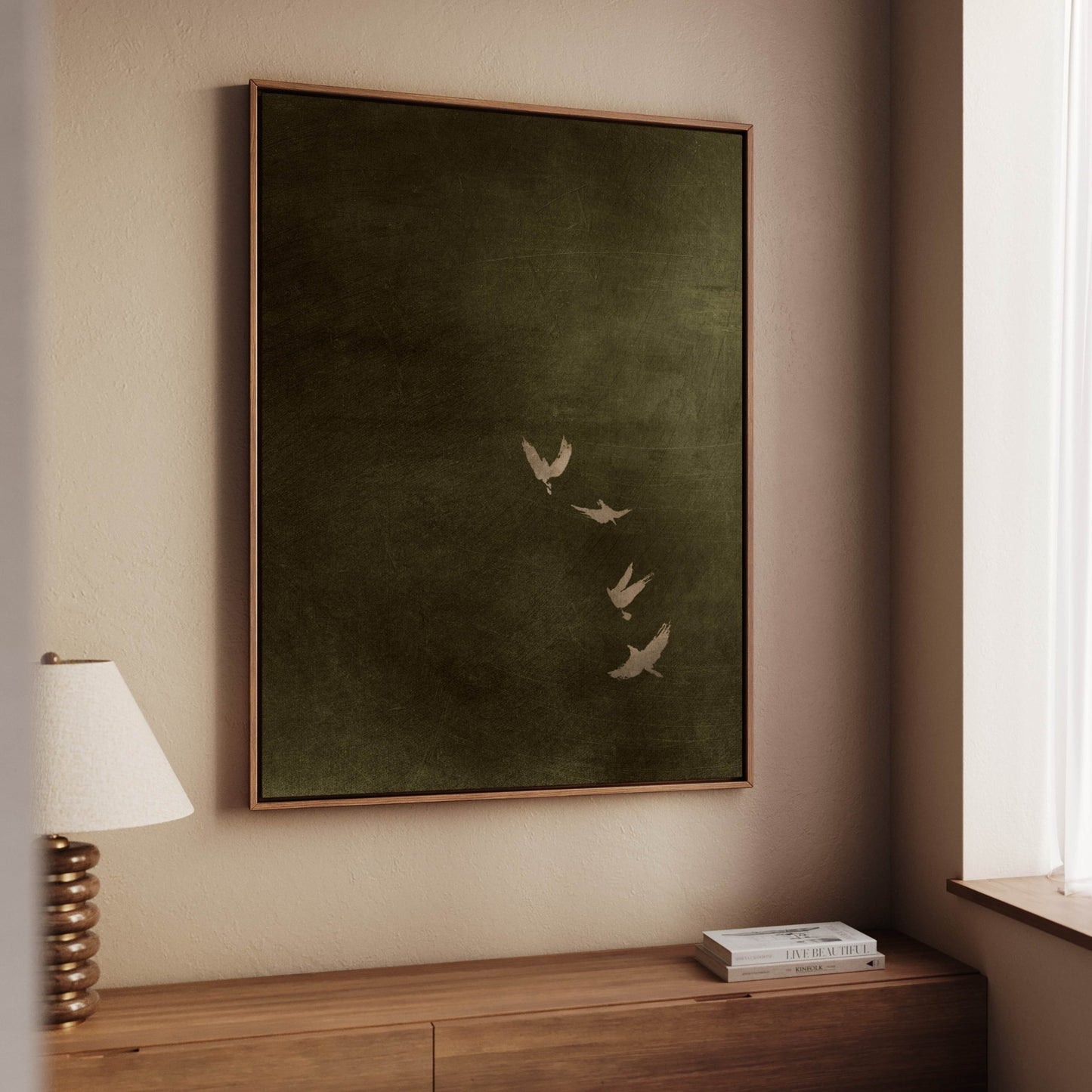 Sky Dance Framed Canvas - Smoky Olive - AureousHome