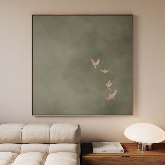 Sky Dance Square Framed Canvas - Olive / Rose - AureousHome