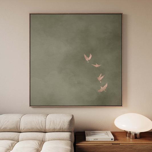 Sky Dance Square Framed Canvas - Olive / Rose - AureousHome