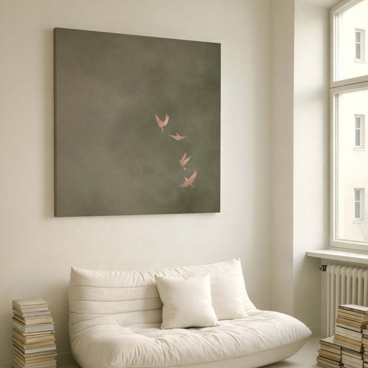 Sky Dance Square Framed Canvas - Olive / Rose - AureousHome