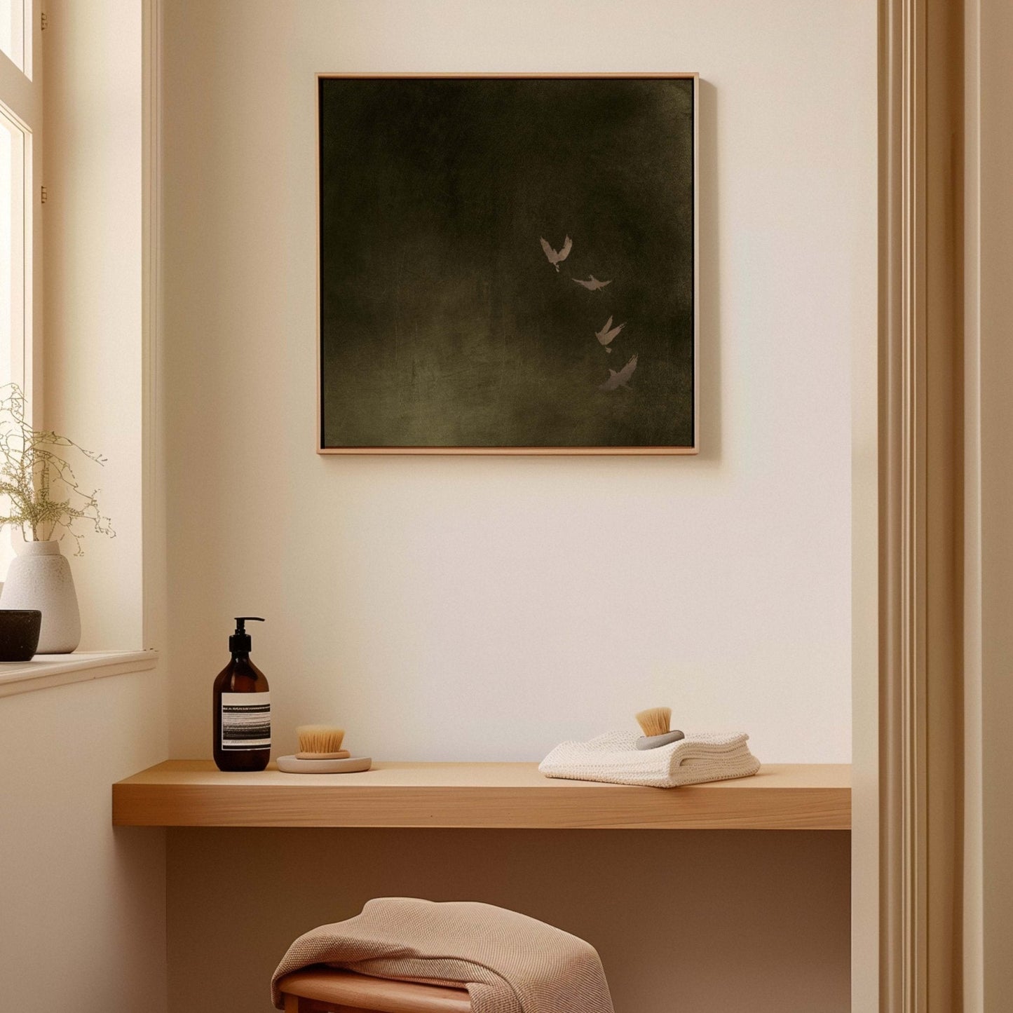 Sky Dance Square Framed Canvas - Smoky Olive - AureousHome