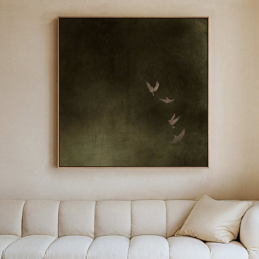 Sky Dance Square Framed Canvas - Smoky Olive - AureousHome