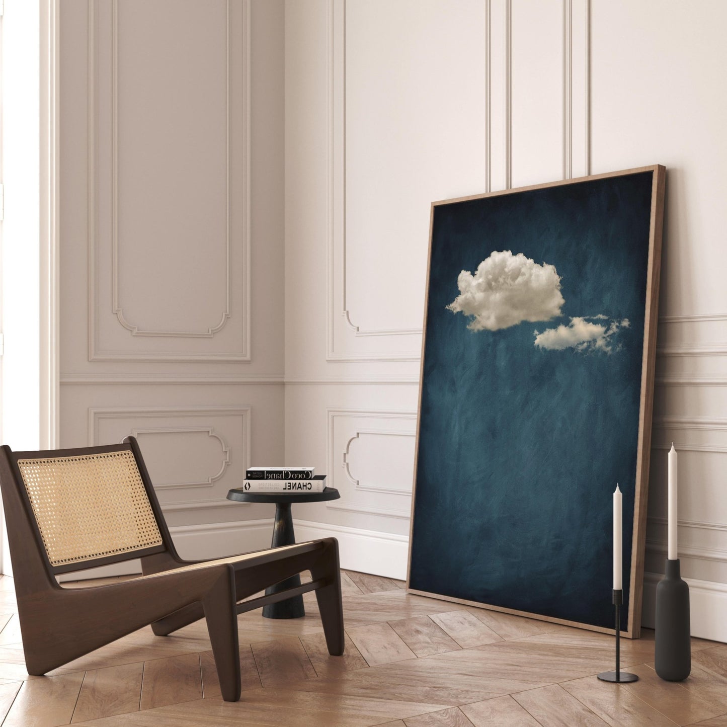 Skye Cloud Framed Canvas - Vintage Blue - AureousHome