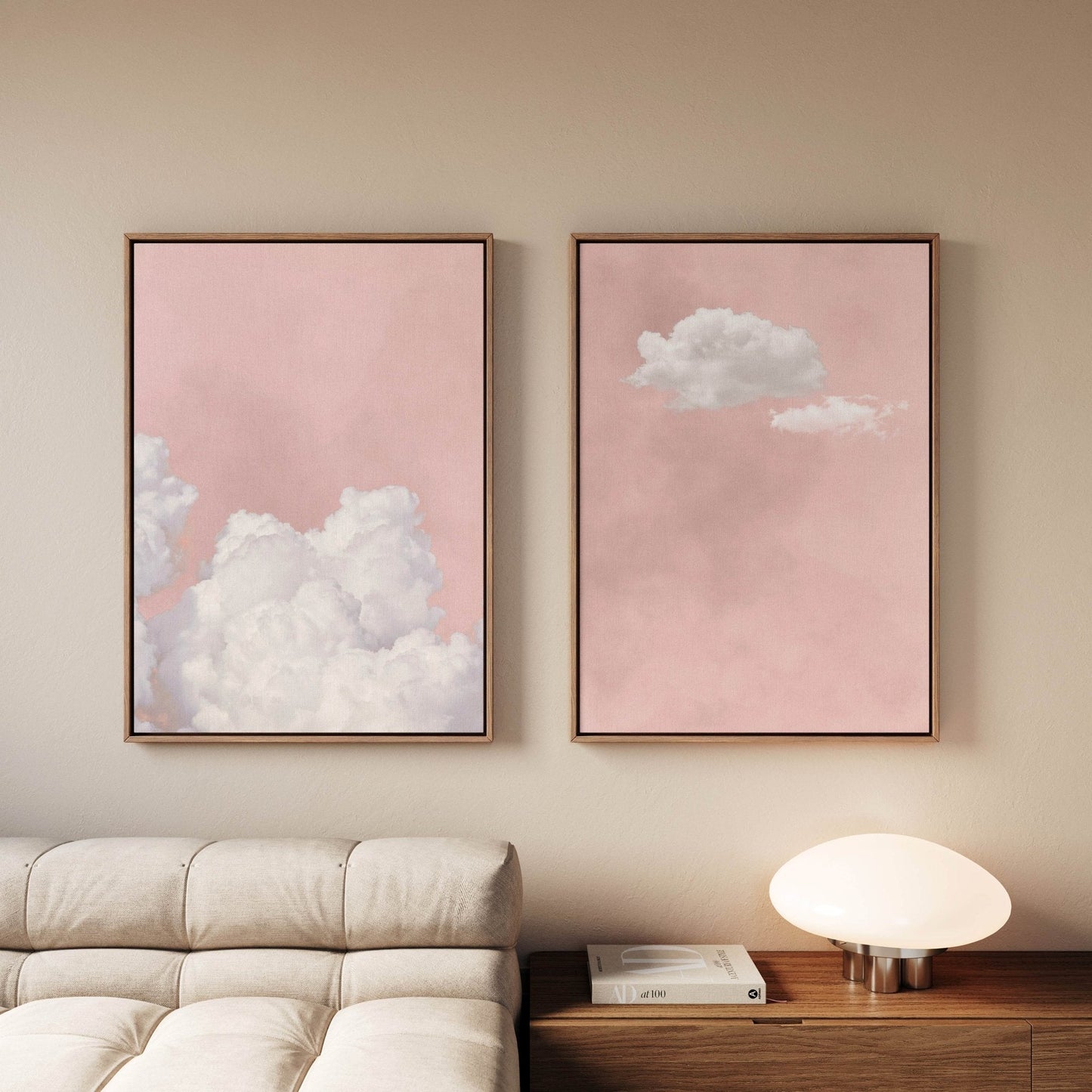 Skye Framed Canvas Duo - Blush - AureousHome