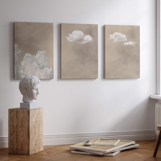 Skye Framed Canvas Trio - Neutral - AureousHome