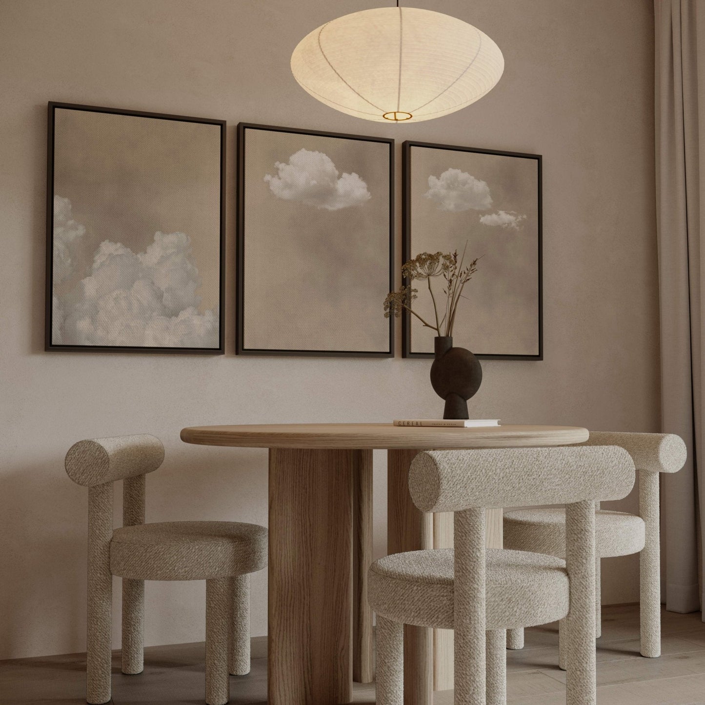 Skye Framed Canvas Trio - Neutral - AureousHome