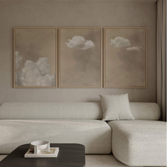 Skye Framed Canvas Trio - Neutral - AureousHome