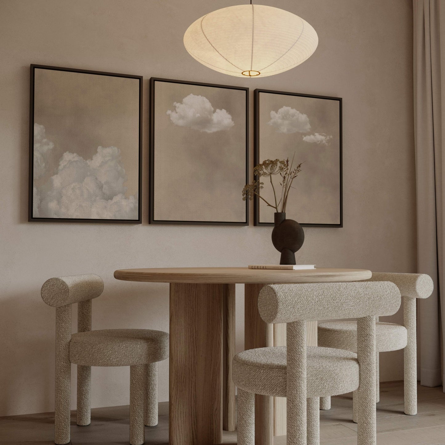 Skye Framed Canvas Trio - Neutral - AureousHome