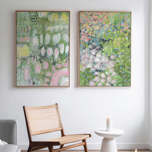 Soft Bloom Framed Canvas Duo - AureousHome