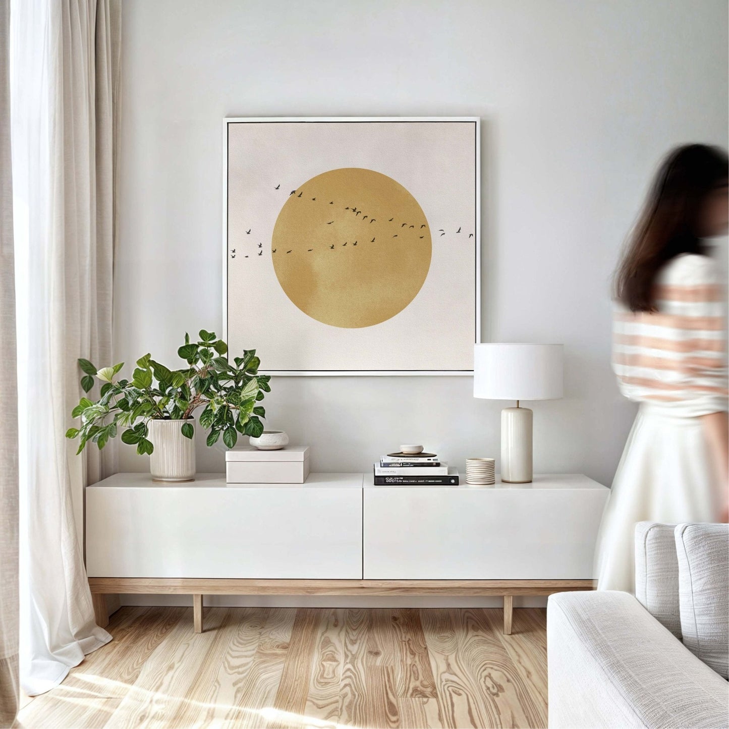 Soleil Framed Canvas - Ochre / Square - AureousHome
