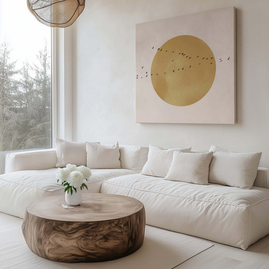Soleil Framed Canvas - Ochre / Square - AureousHome