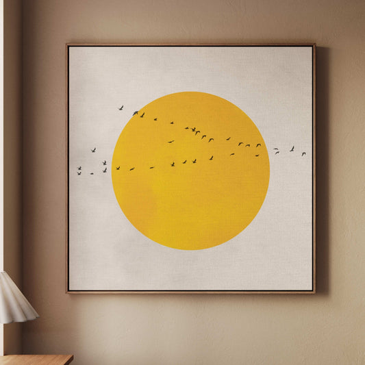 Soleil Square Framed Canvas - Yellow - AureousHome