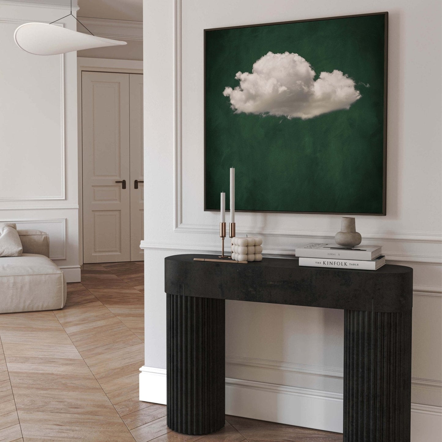 Aureous green cloud framed canvas art 
